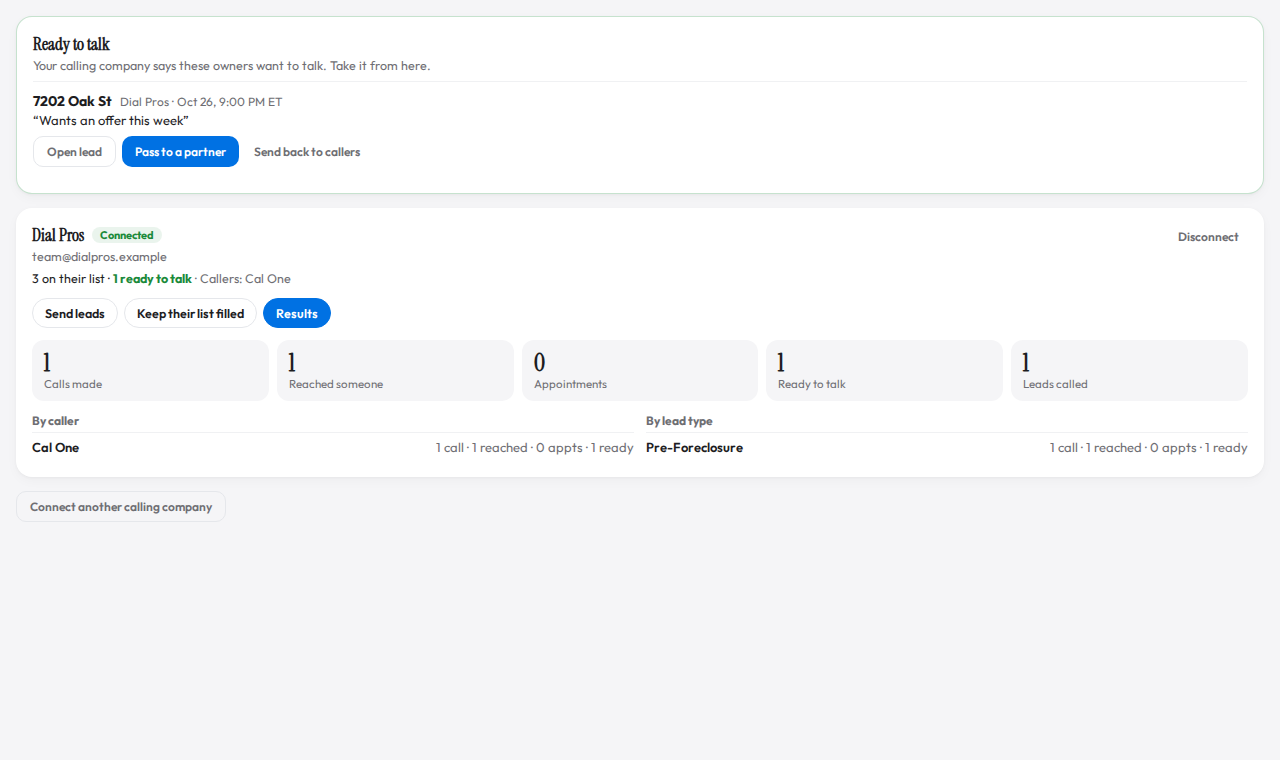 Ready to talk list and results tiles