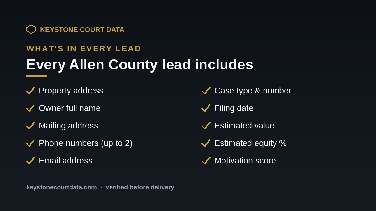What's in every Allen County lead — data fields included