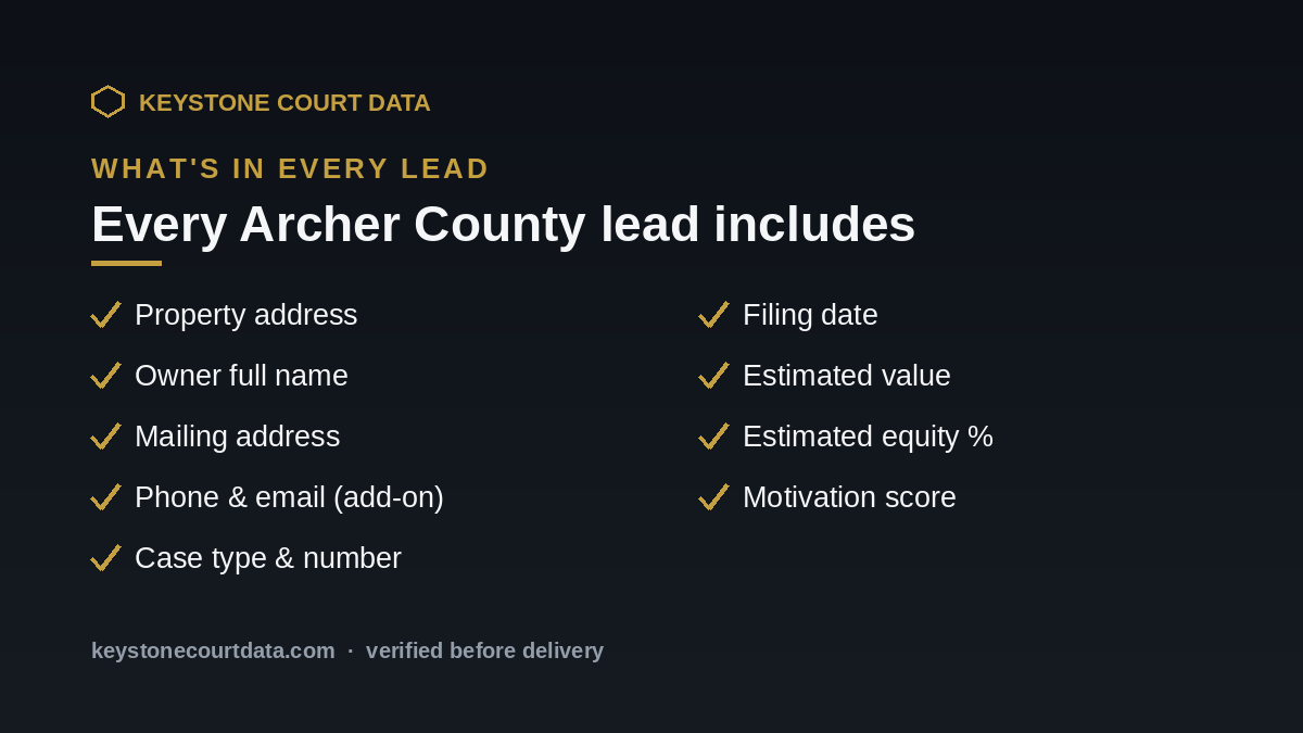 What's in every Archer County lead — data fields included