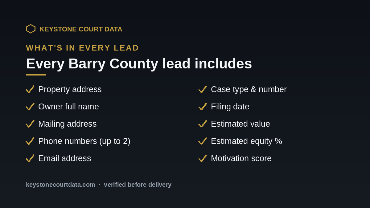 What's in every Barry County lead — data fields included