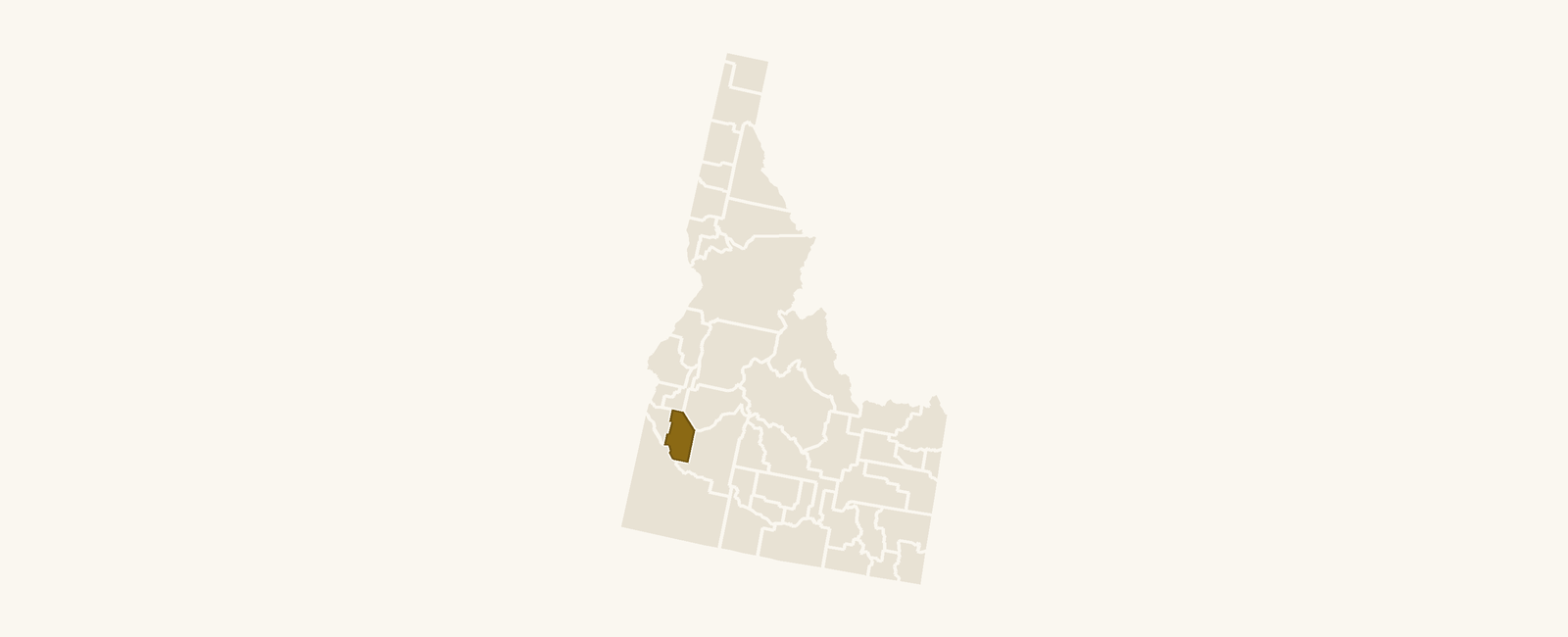 Map of Idaho with Ada County highlighted