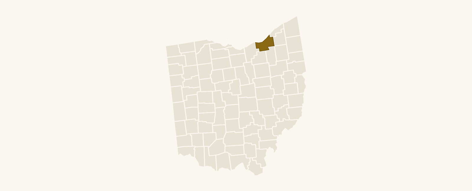 Map of Ohio with Cuyahoga County highlighted