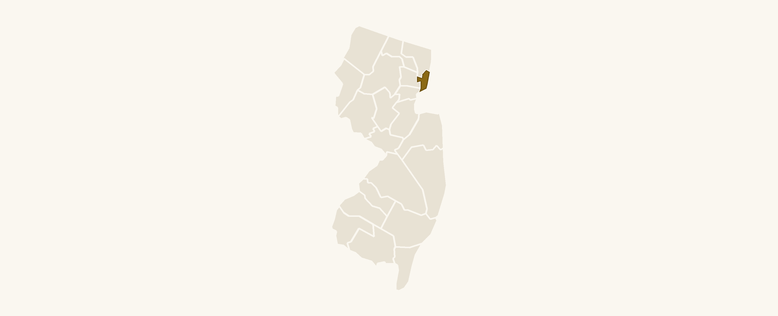 Map of New Jersey with Hudson County highlighted