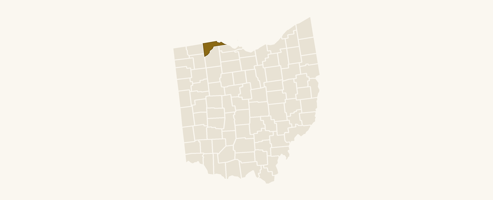 Map of Ohio with Lucas County highlighted