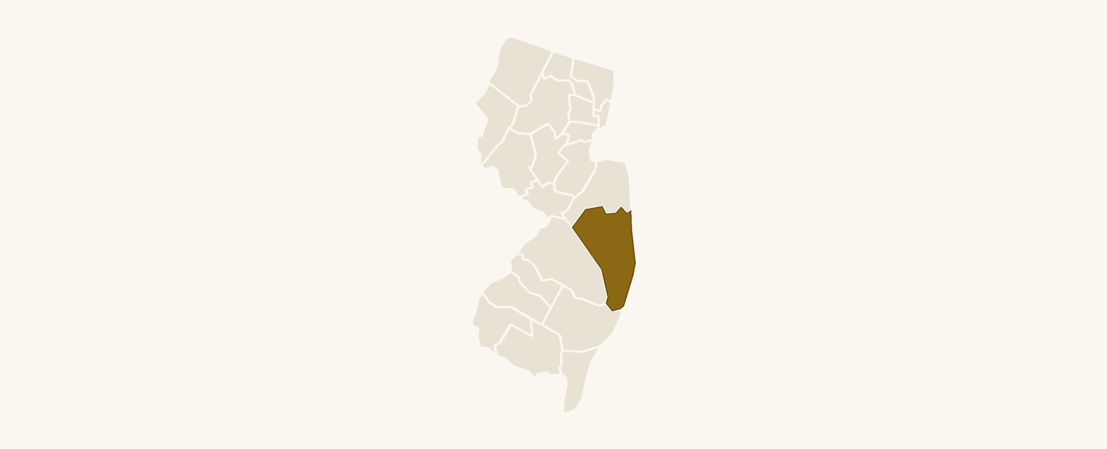 Map of New Jersey with Ocean County highlighted