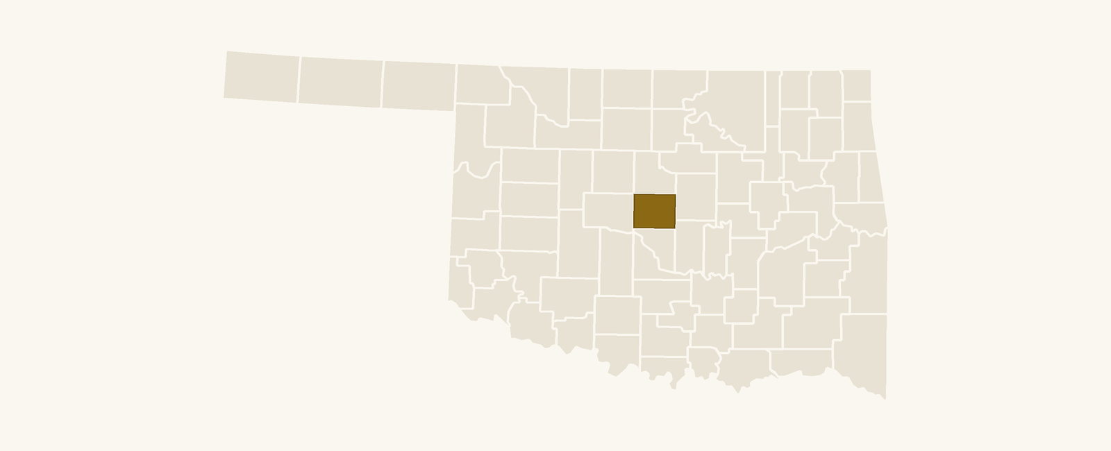 Map of Oklahoma with Oklahoma County highlighted