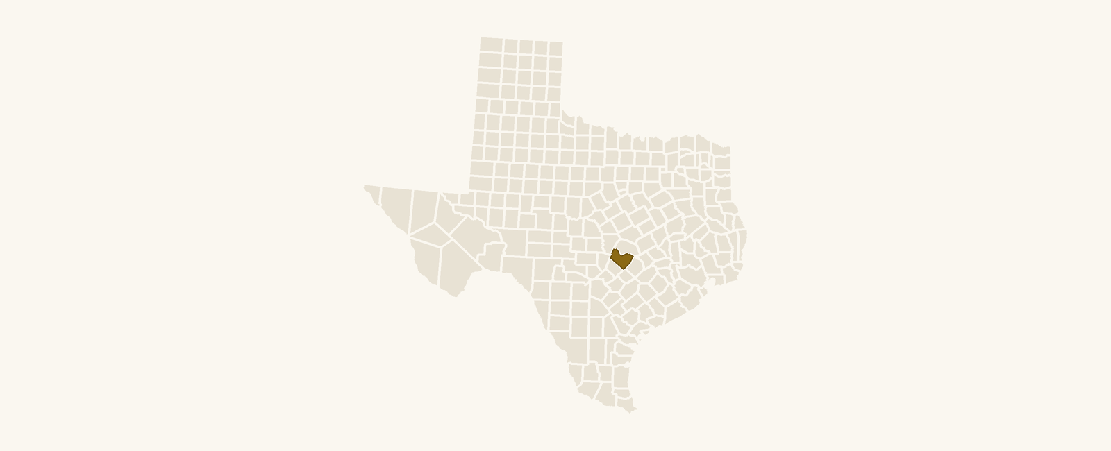 Map of Texas with Travis County highlighted