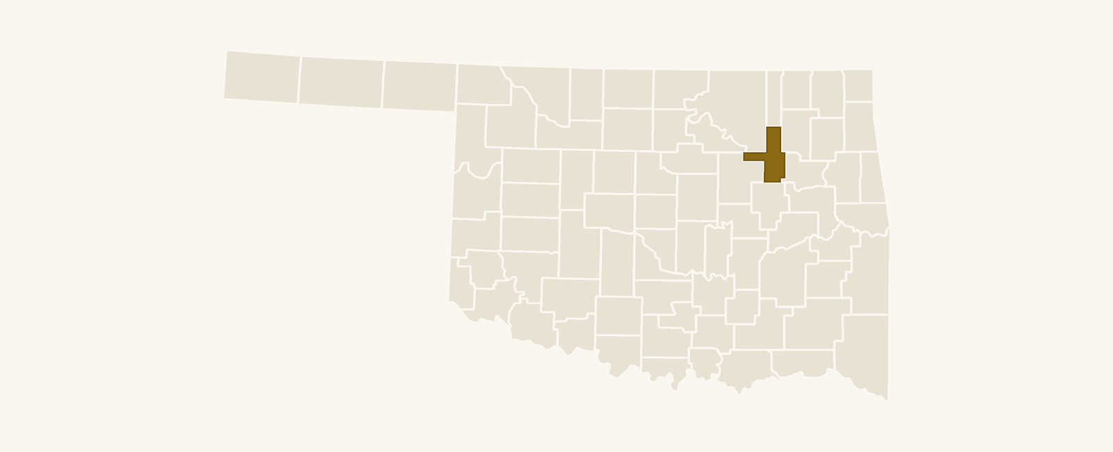 Map of Oklahoma with Tulsa County highlighted