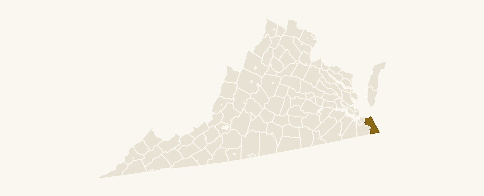 Map of Virginia with Virginia Beach City highlighted