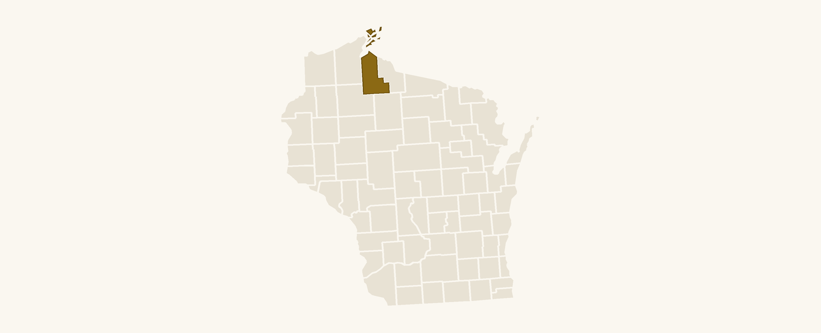 Map of Wisconsin with Ashland County highlighted